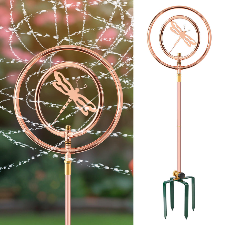 ElectricWise dragonfly ring sprinkler in the garden delivering even watering.