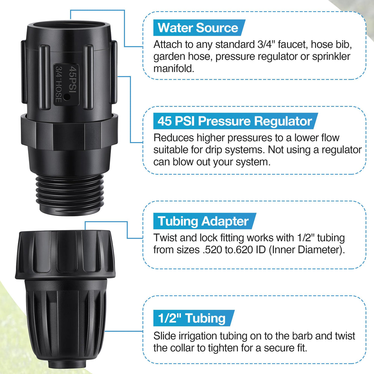 ElectricWise regulators in pack provide reliable pressure control for drip systems.