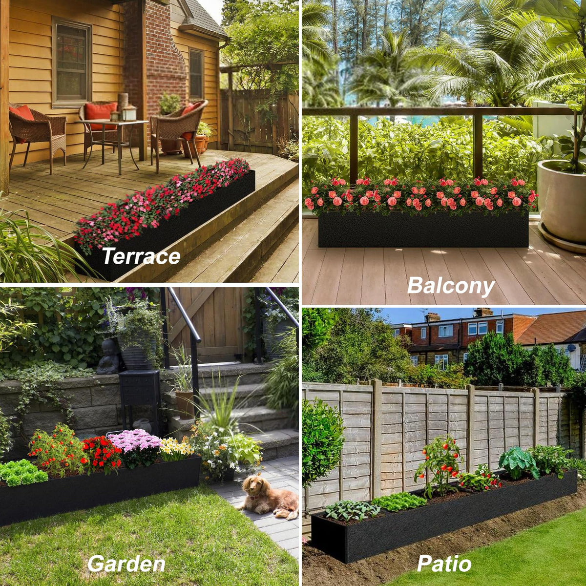 Elefama beds set up outdoors on a patio for garden use