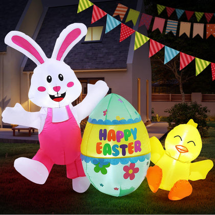 Elegear 5ft Easter inflatable bunny and chick for a joyful yard display
