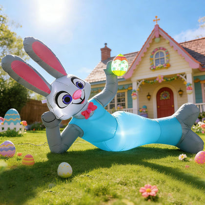 Elegear Easter Bunny inflatable, 6.9ft, ideal for a striking outdoor lawn display.