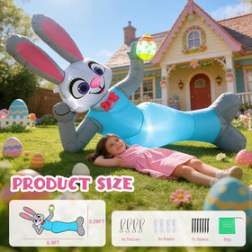Elegear bunny holds a colorful egg to invite joyful family photos.