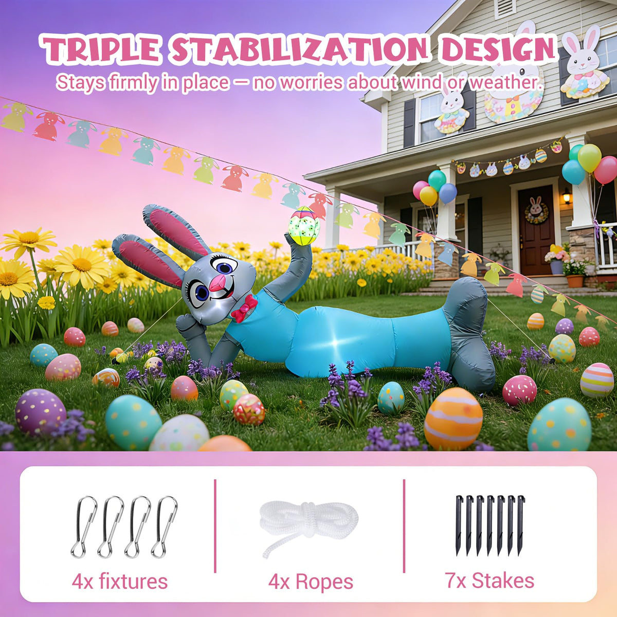 Elegear Easter Bunny with LED lighting for day and night visibility.