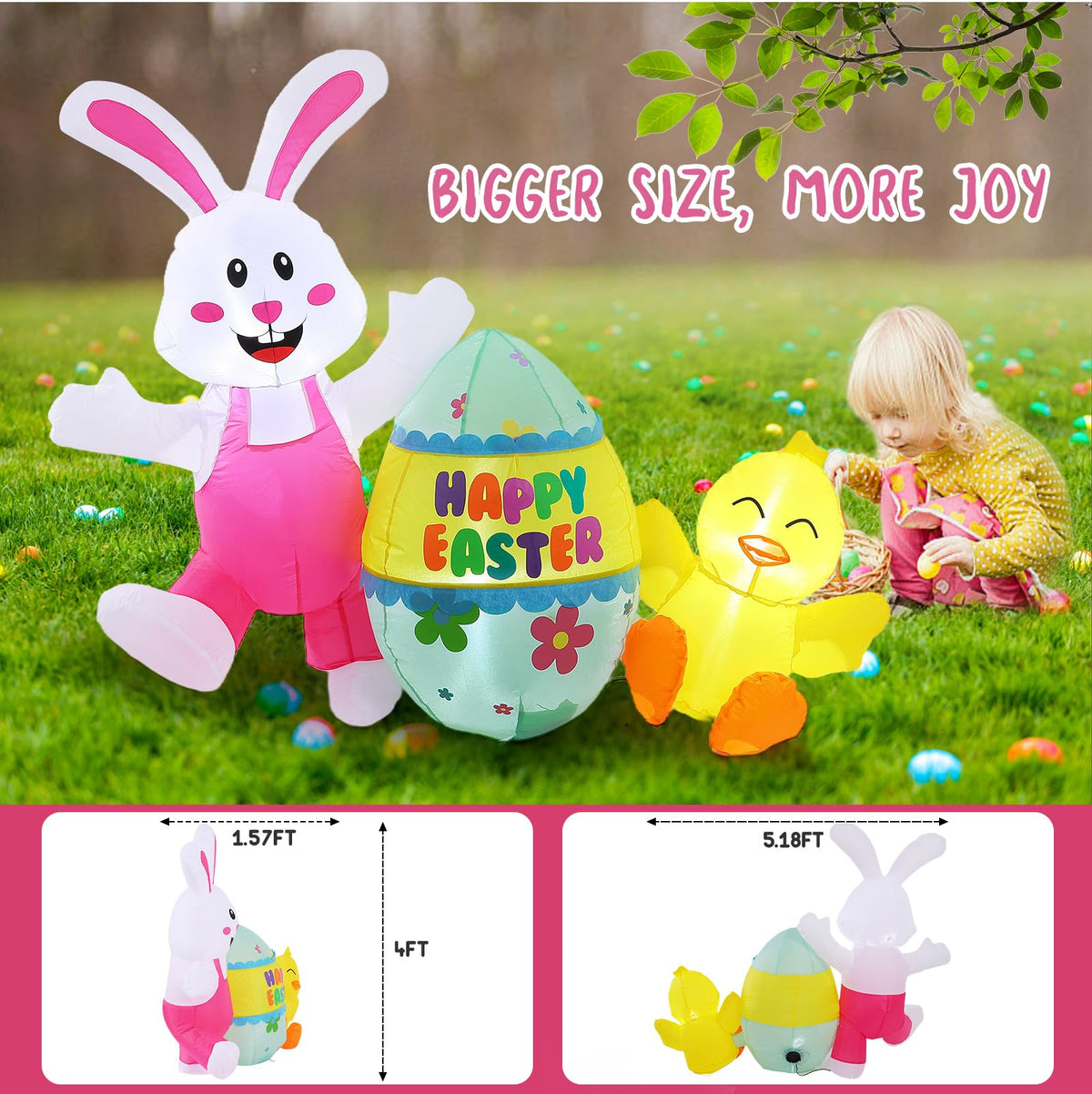 Elegear Easter inflatable with LED lights for bright day-to-night visibility
