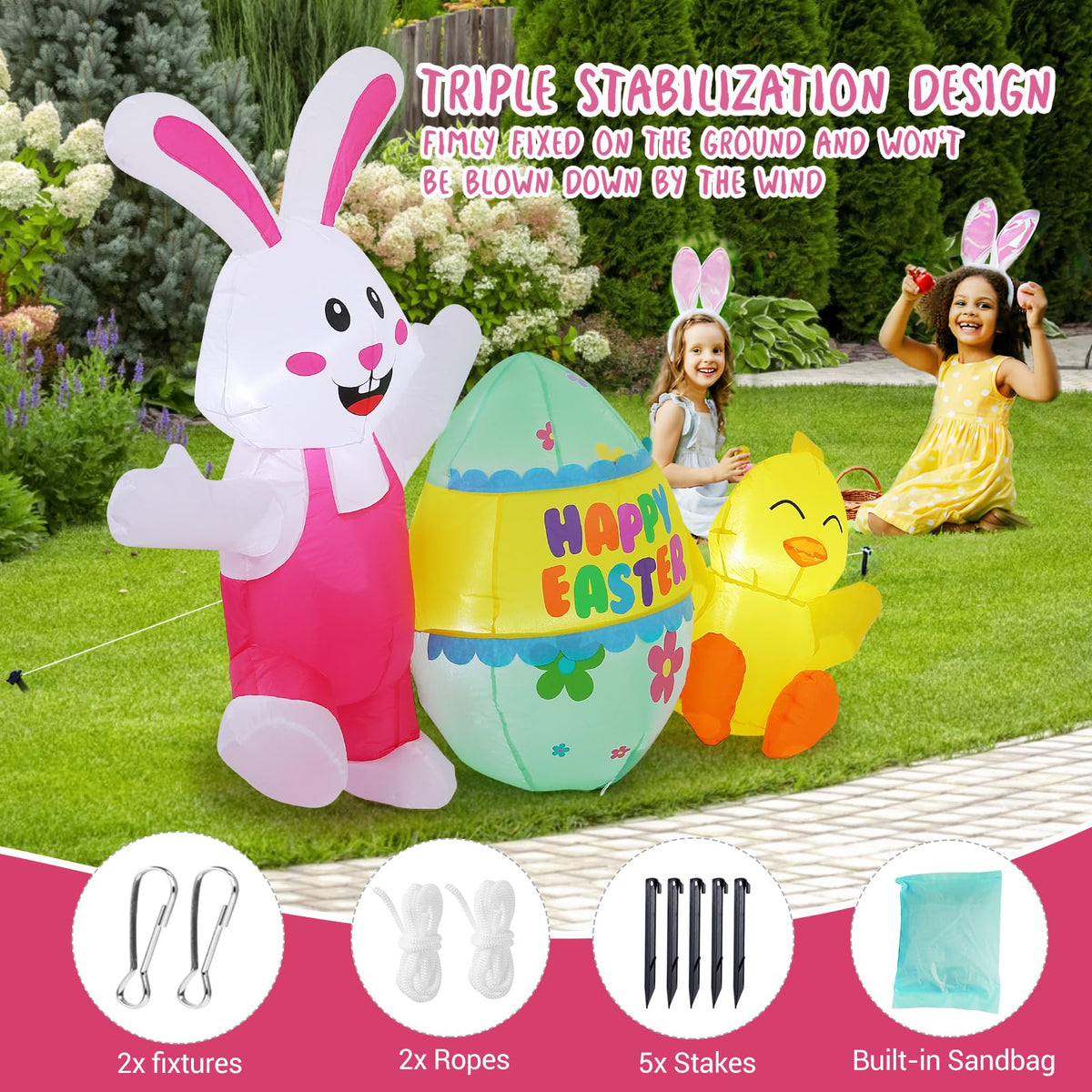 Elegear stable yard decoration with ground stakes and sandbags for secure display
