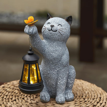 Elegondrar solar cat lantern lights walkways and patios at night