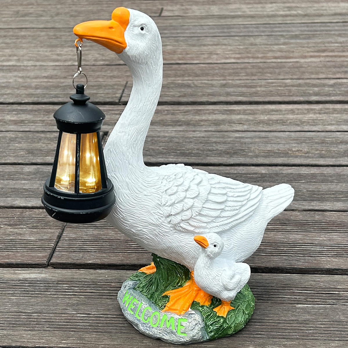 Elegondrar solar porch goose with lantern lighting outdoor pathways at night