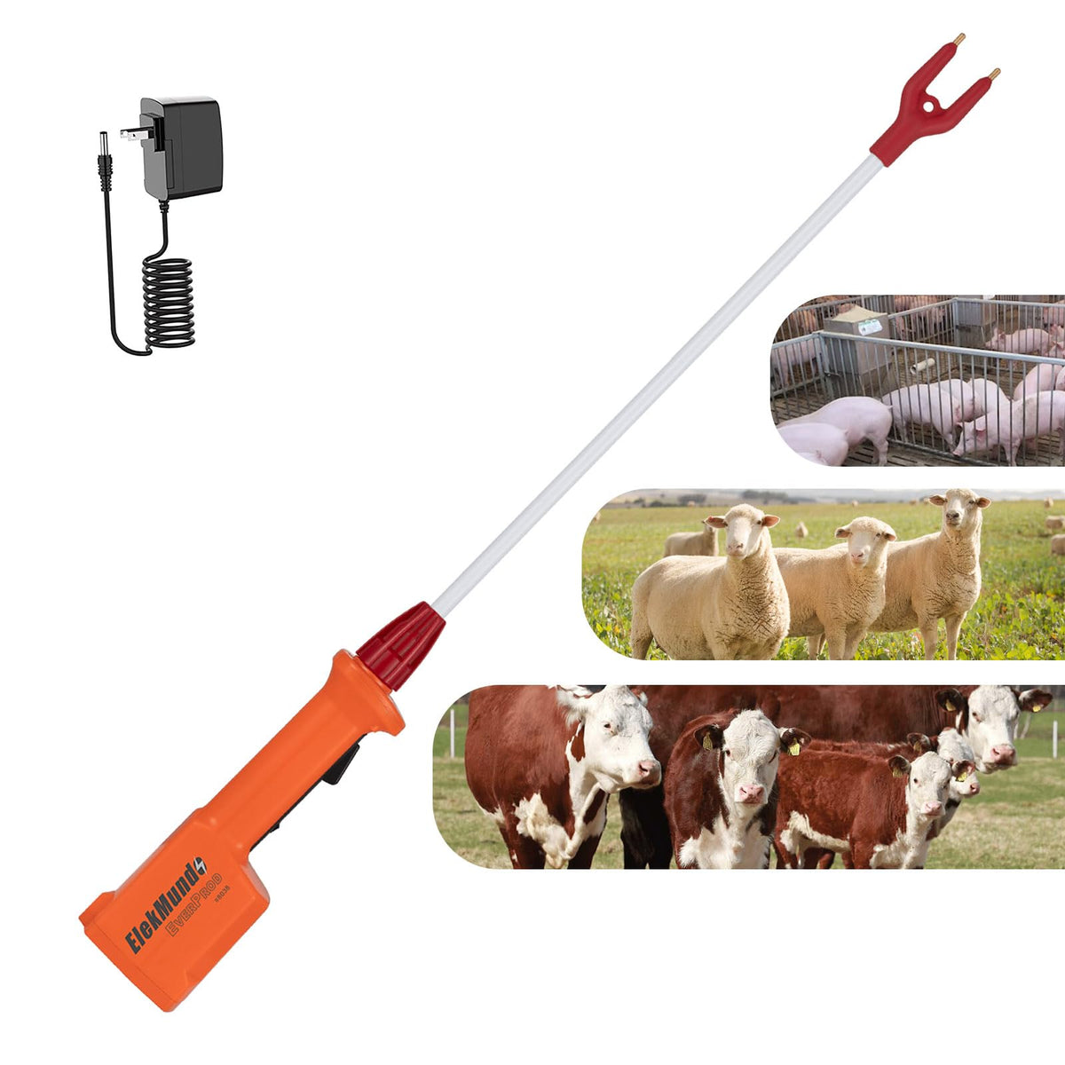 ELEKMUNDO rechargeable cattle prod handle with ergonomic grip for comfortable long use