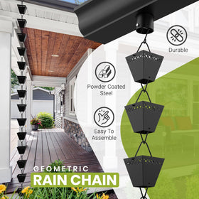 Elemental Eden rain chain compatible with rain barrels for drainage