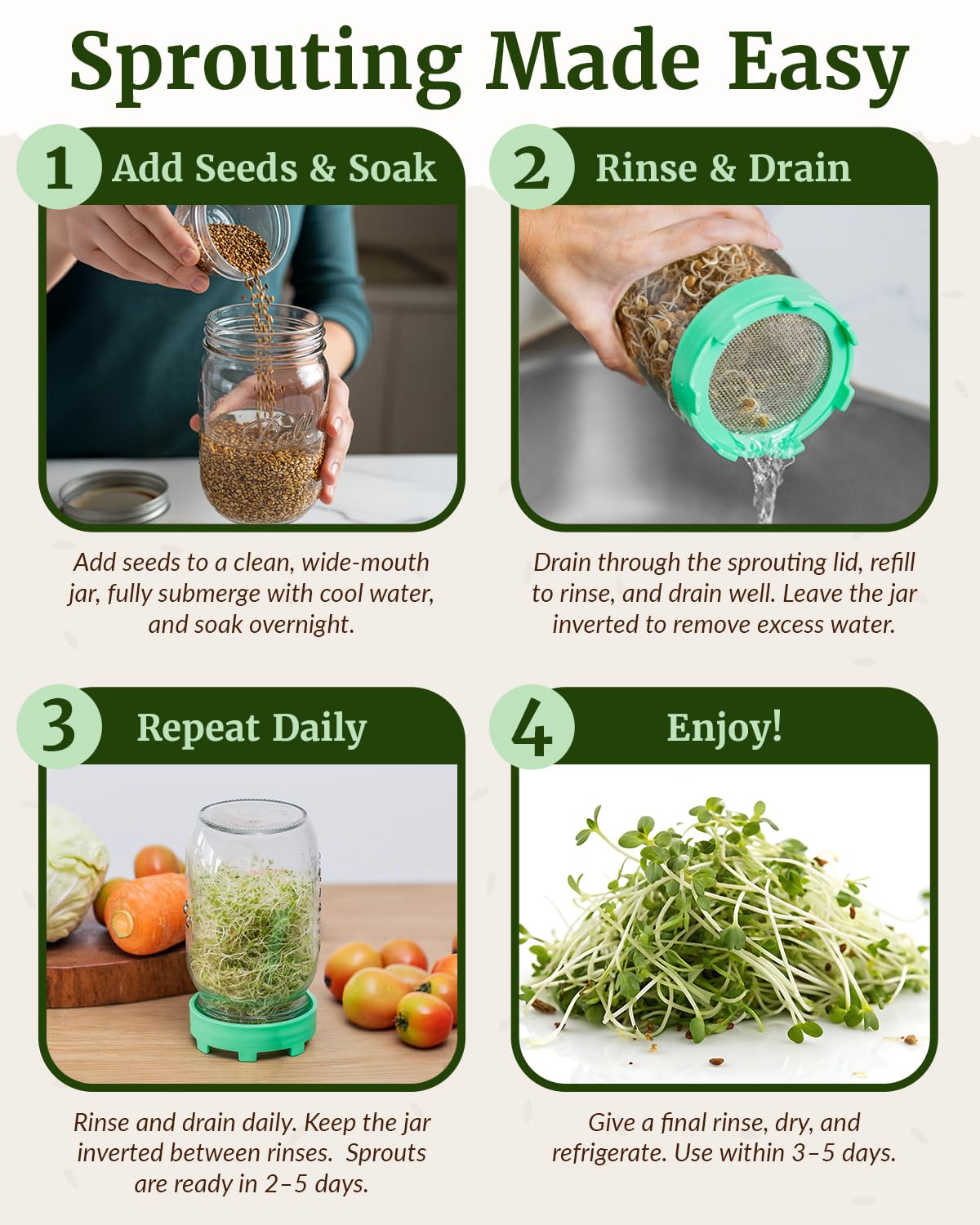 Elementi lid helps grow broccoli sprouts inside a jar