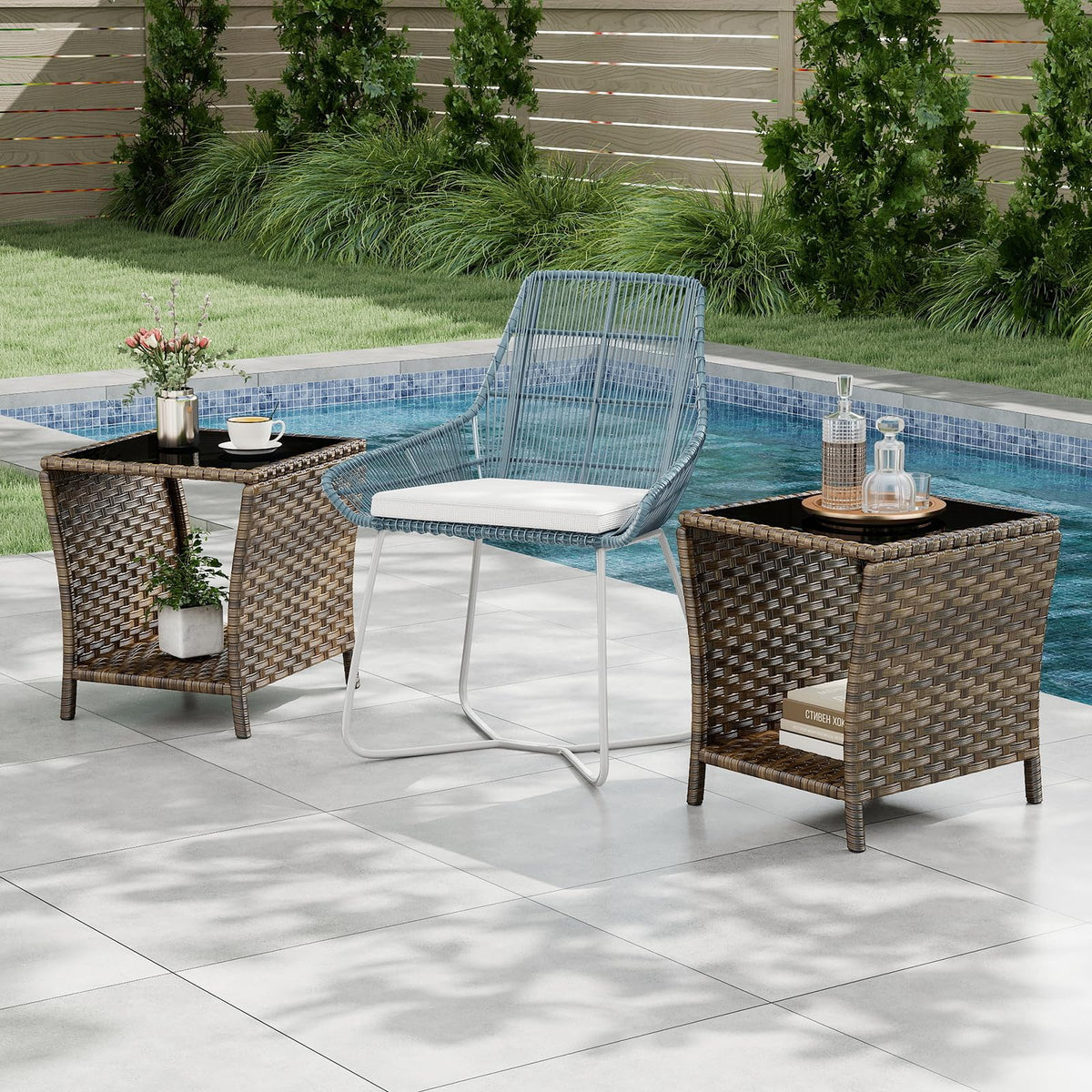 Elepude garden patio furniture end table, easy to clean and maintain outdoors.