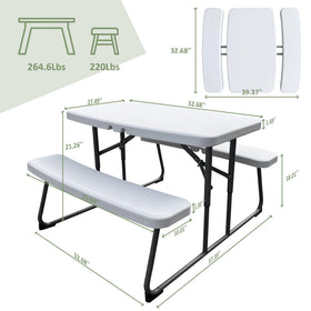 Elevon kids folding picnic table dimensions 32.68 x 37.39 x 21.26 inches.