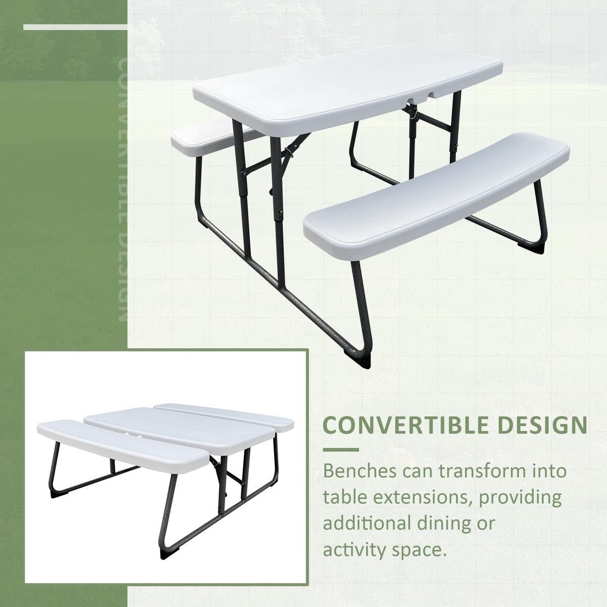 Elevon kids folding picnic table with folded legs, compact for easy storage.