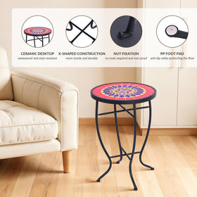 Elevon outdoor accent table with mosaic top enhances porch seating and conversation.