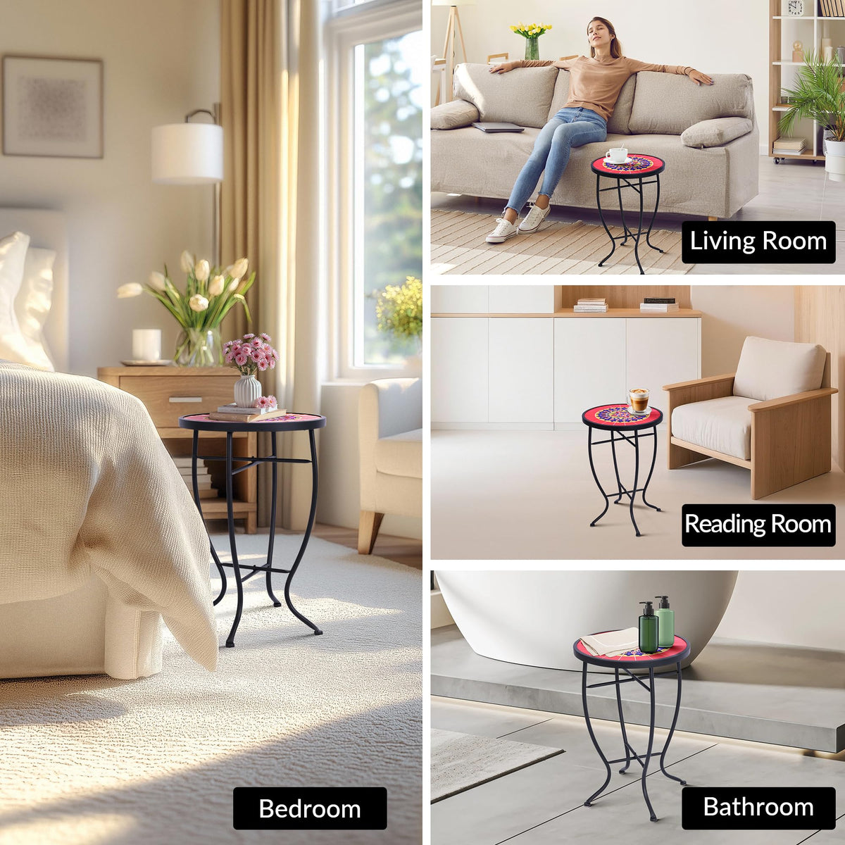 Elevon lightweight, waterproof tile top table cleans easily after outdoor use.