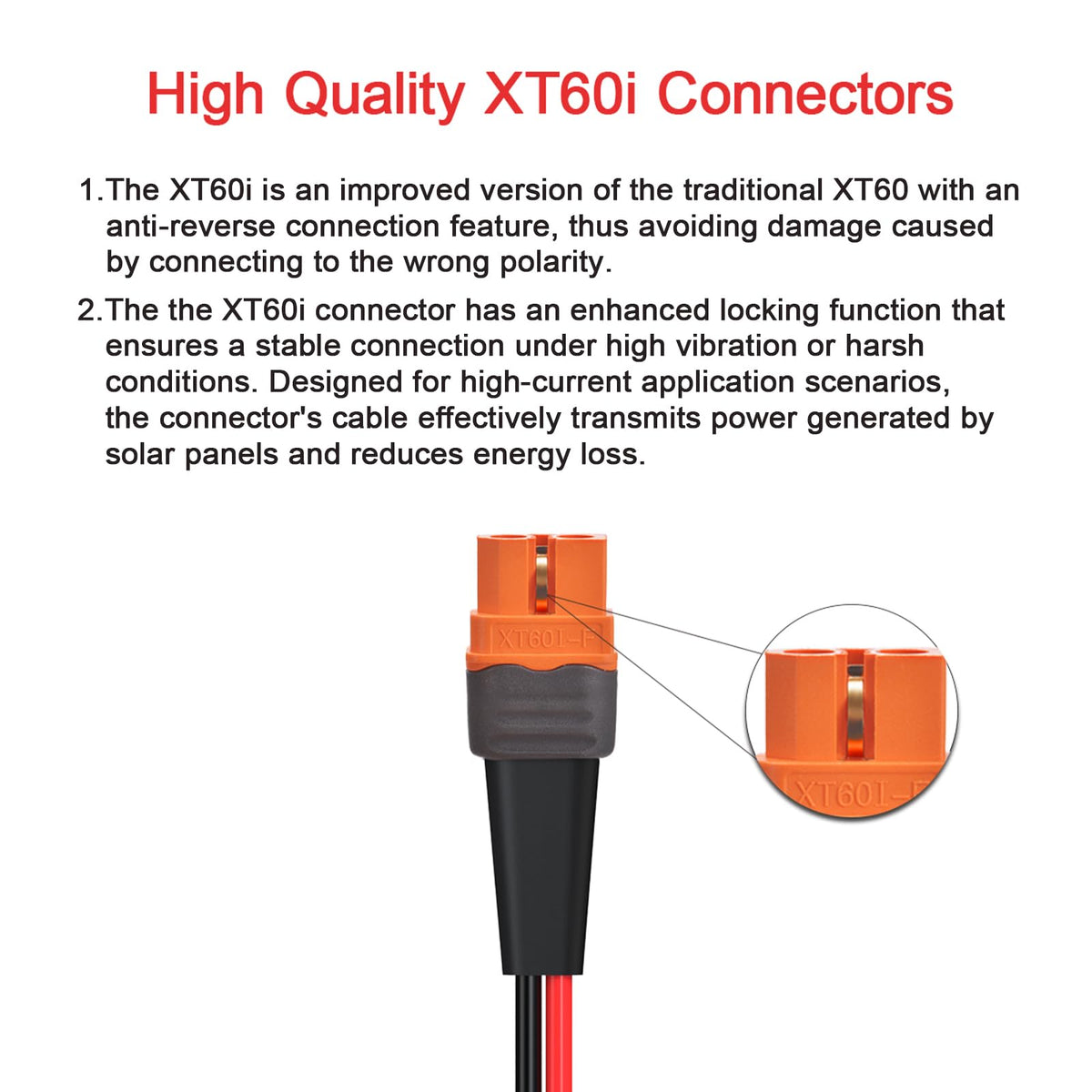 ELFCULB XT60i connector close-up shows anti-reverse feature for safer connections.