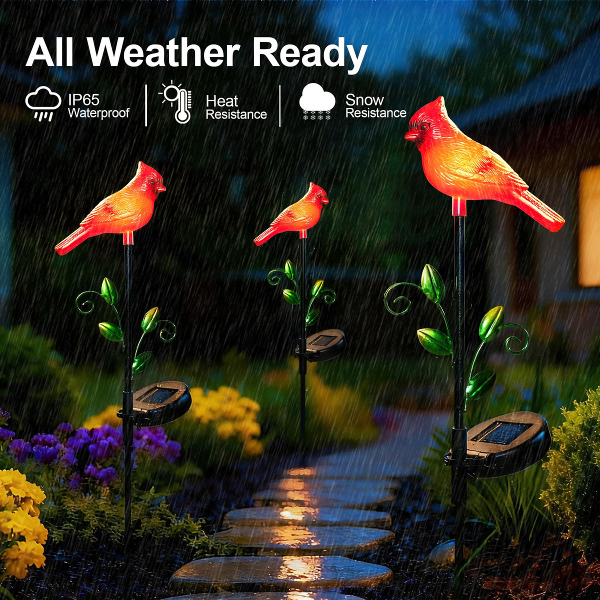 Elfengarden cardinal solar light on at night without wiring hassles