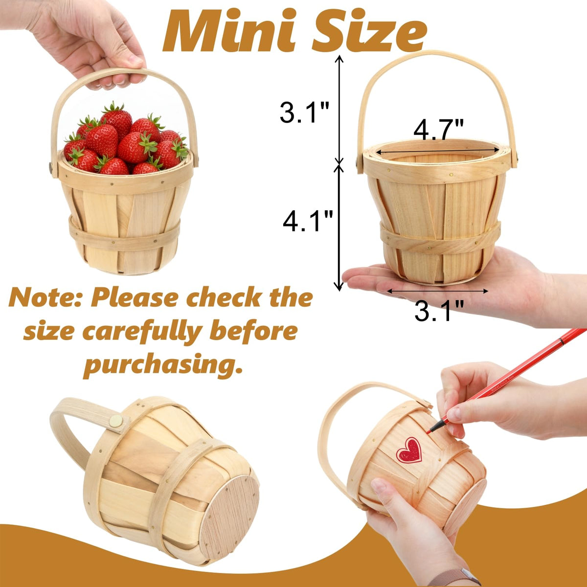 ELFULLY 4.7 inch top diameter round basket with handle for portability