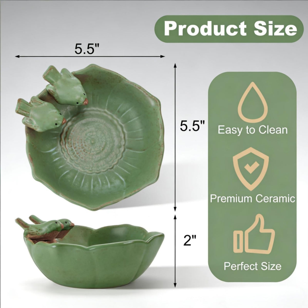 ELFULLY green ceramic bird bath bowls for outdoor ground use and garden décor