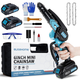 EliteHome mini chainsaw with 6in bar for precise garden cutting