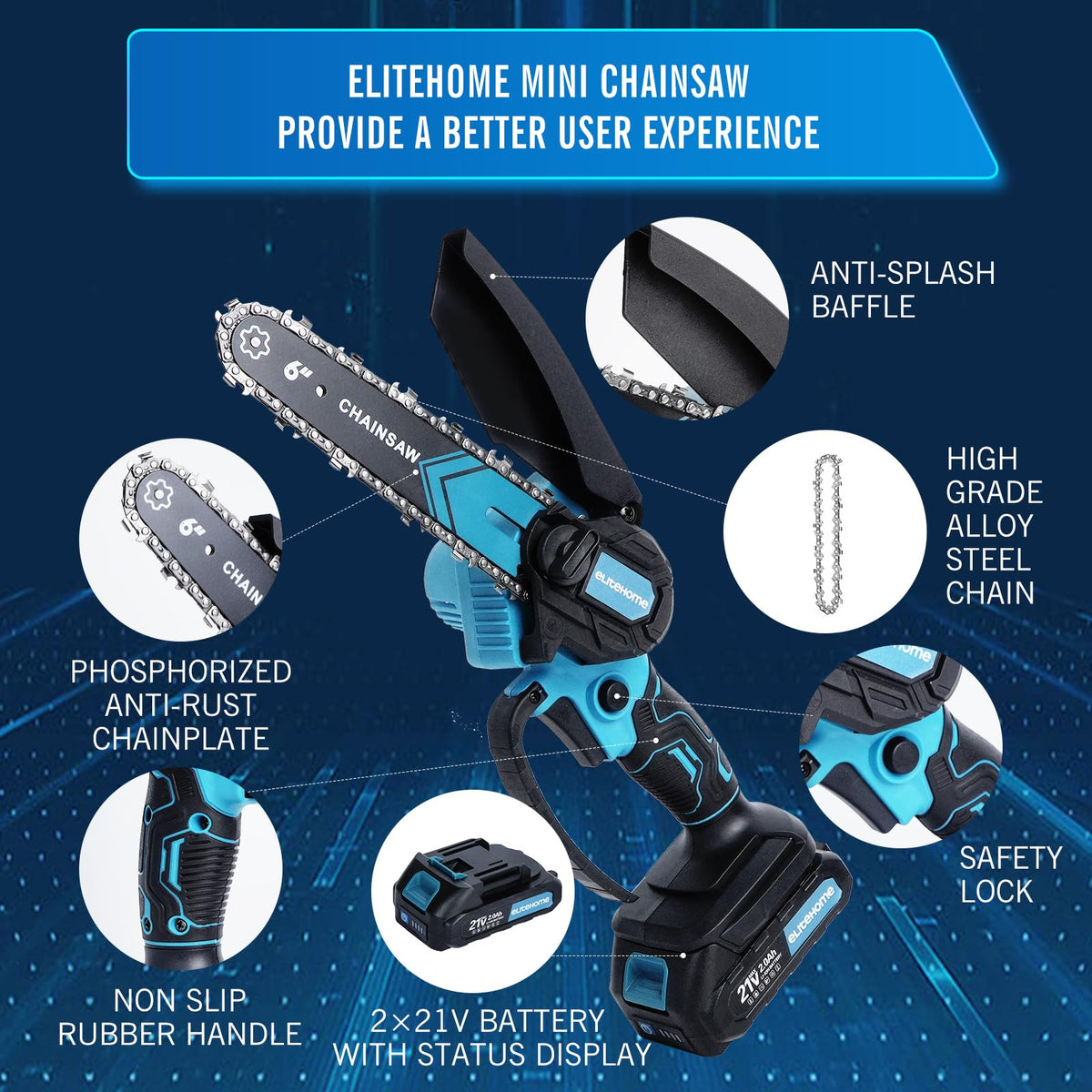 EliteHome safety lock and anti-splash baffles prevent accidental starts