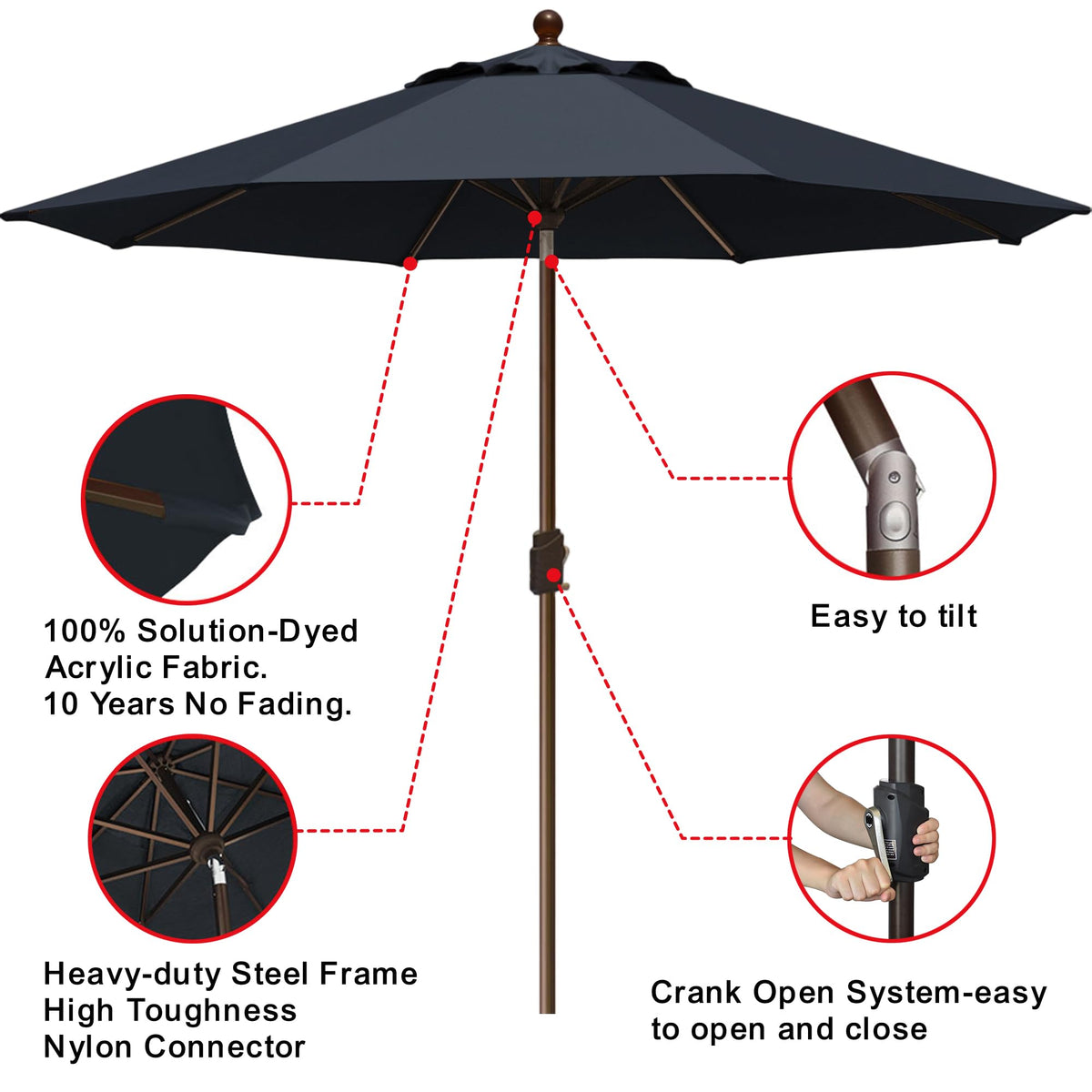 EliteShade 1.5 inch pole provides sturdy support.