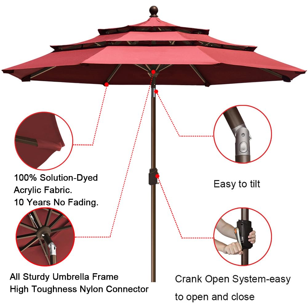 EliteShade Burgundy alloy-steel pole with eight ribs for sturdy support