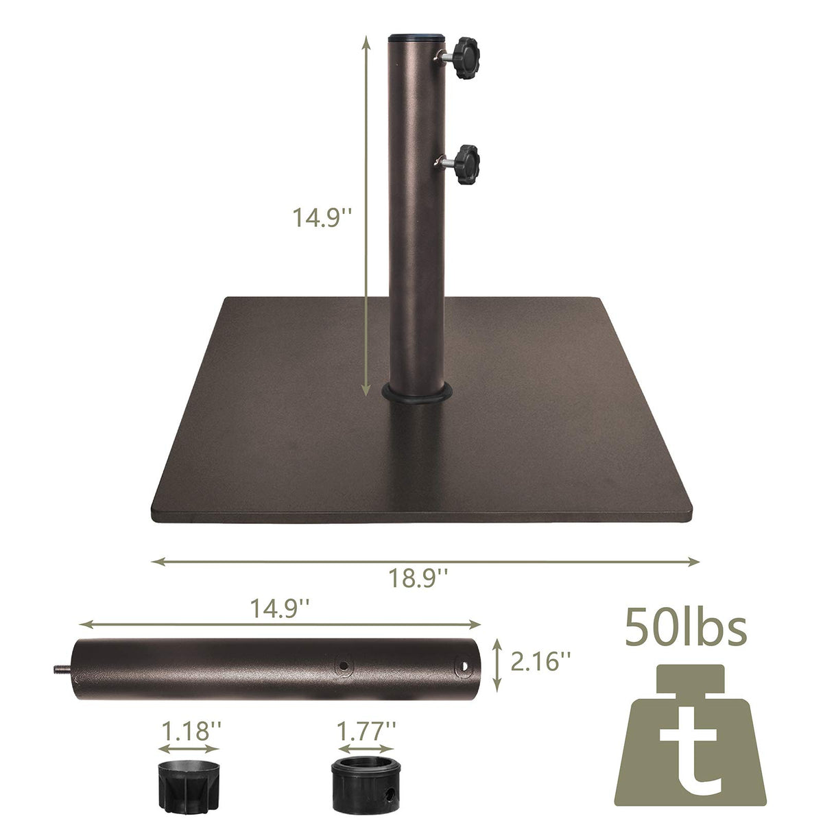 EliteShade two-knob tightening system secures umbrellas quickly.