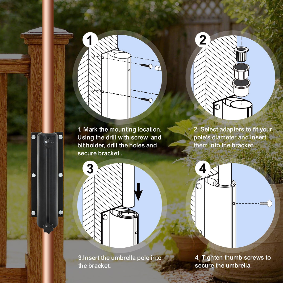 EliteShade heavy-duty aluminum base resists rust and sun for long-lasting outdoor use.