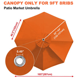 EliteShade orange canopy fits 9ft umbrella with 52–54 inch ribs