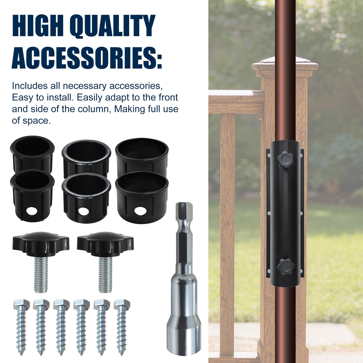 EliteShade rail bracket attachment secures a 1.5–1.9 inch pole with ease.