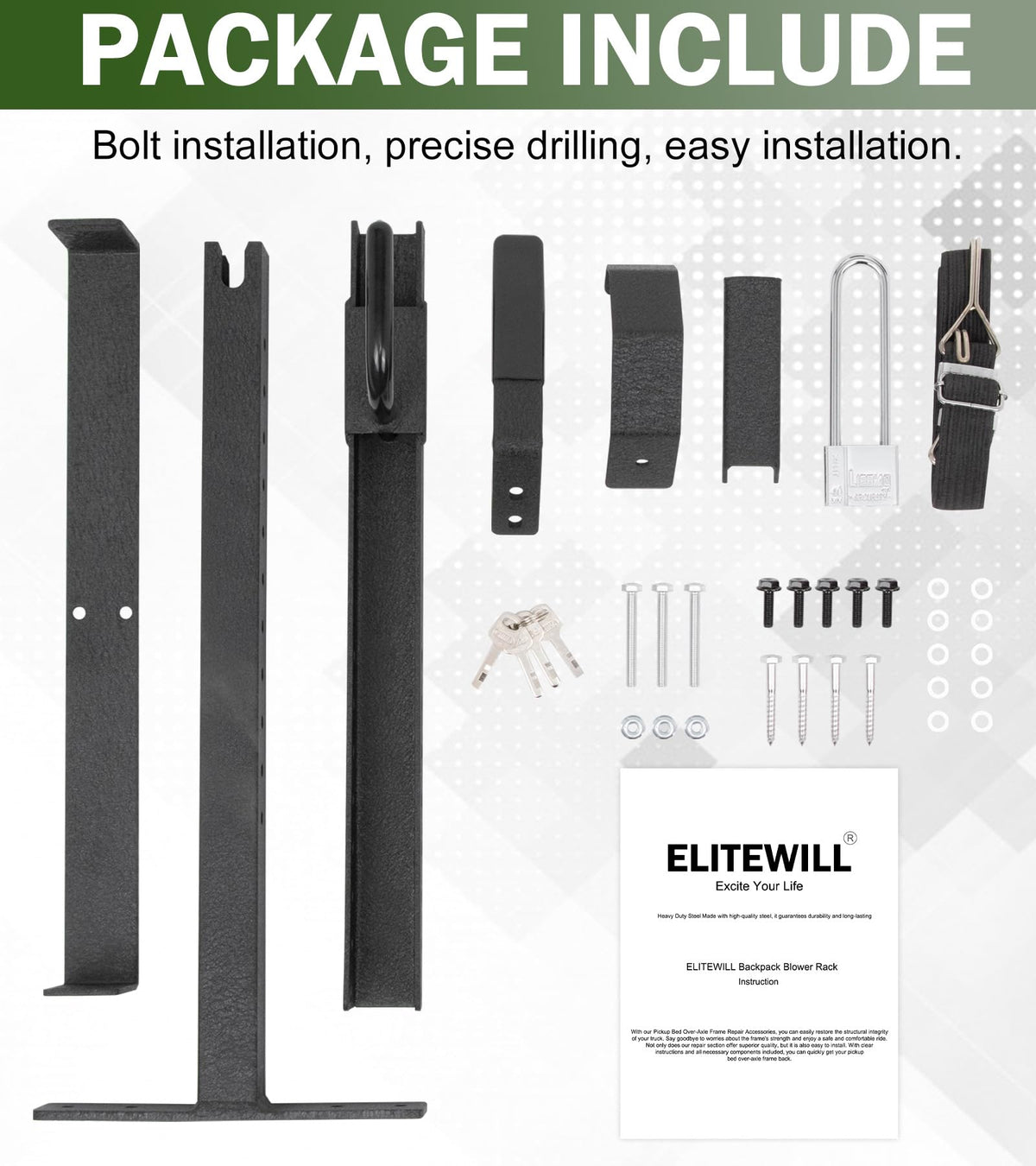 ELITEWILL rack creates neat, organized blower storage.