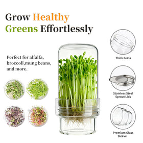 Elitrivox stainless steel lids close-up on clear glass for safe sprouting.