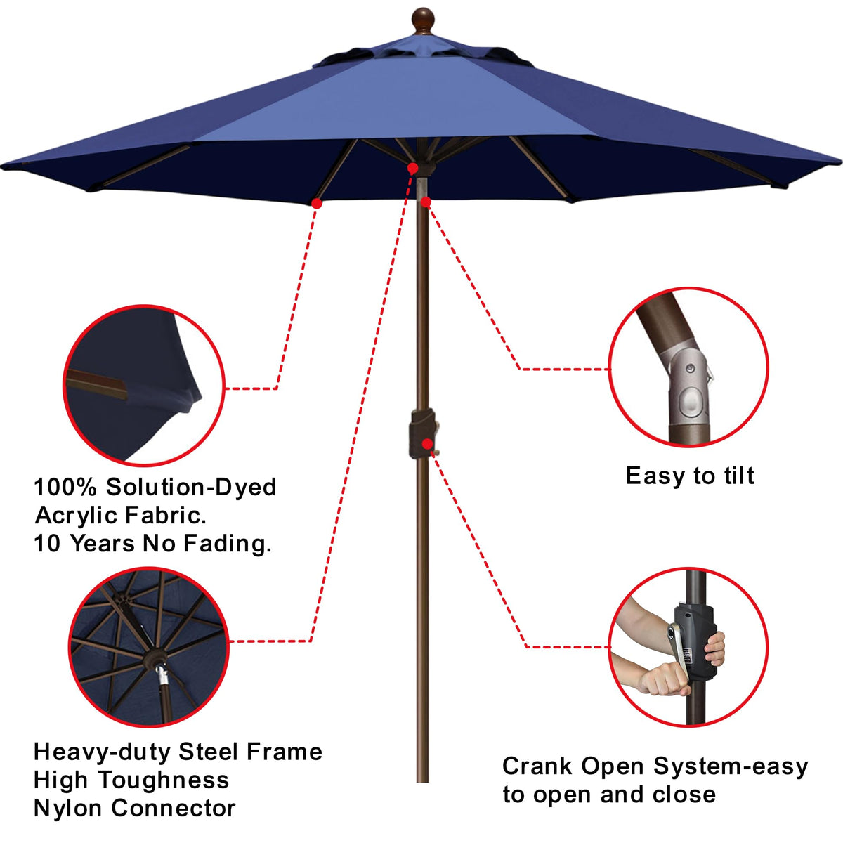 EliteShade 9ft navy market umbrella suits decks and patios.