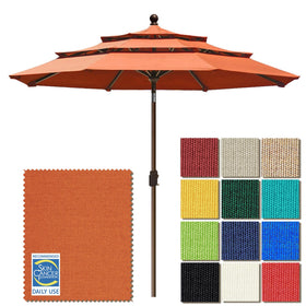 EliteShade USA 9ft 3-tier umbrella shows fadeproof color in bright sun.