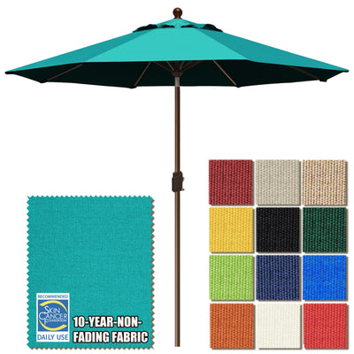 EliteShade USA 9ft teal umbrella provides durable shade for patios and pools.