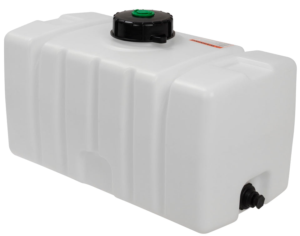 Elkhart Plastics 50-gallon utility tank for mobile water storage.