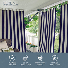 Elrene Highland Stripe navy panel drape detail shows soft flow