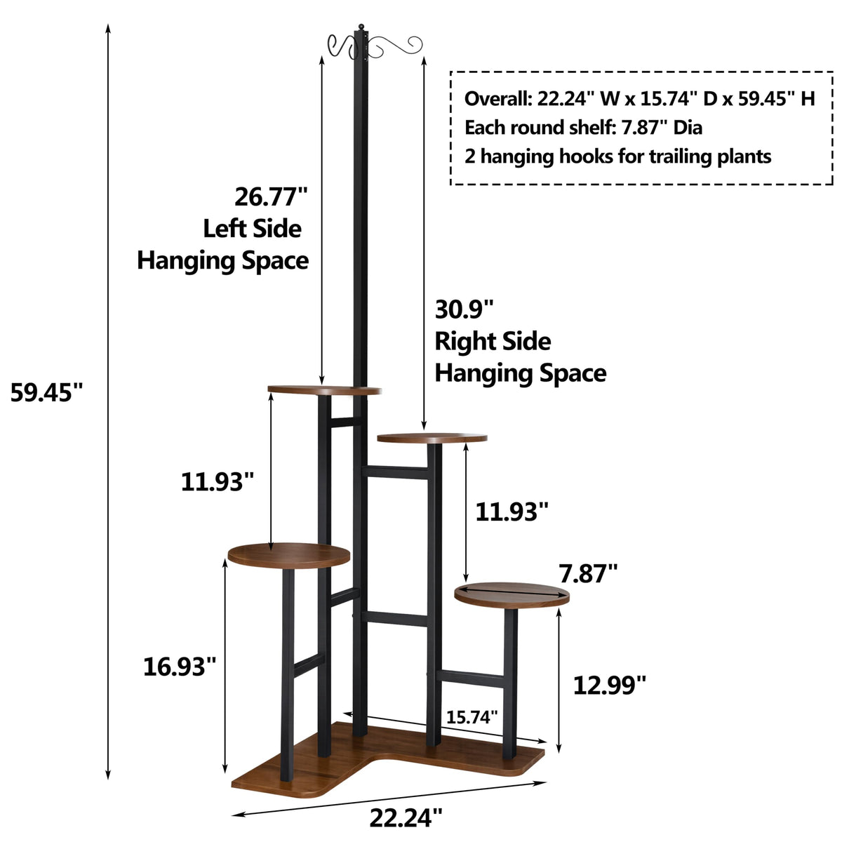 elwarmth Corner Plant Stand stands at 59.45 inches for a dramatic vertical display.