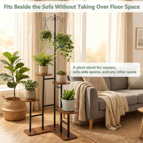 elwarmth Corner Plant Stand features metal frame and wood shelves for durable greenery display.