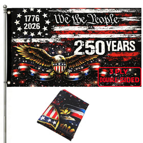 Emciba 250th anniversary flag front view, double-sided for outdoor display.