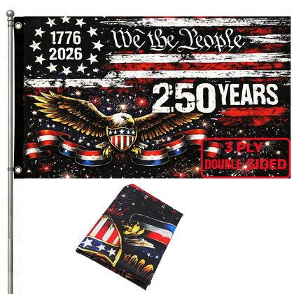 Emciba 250th anniversary flag front view, double-sided for outdoor display.