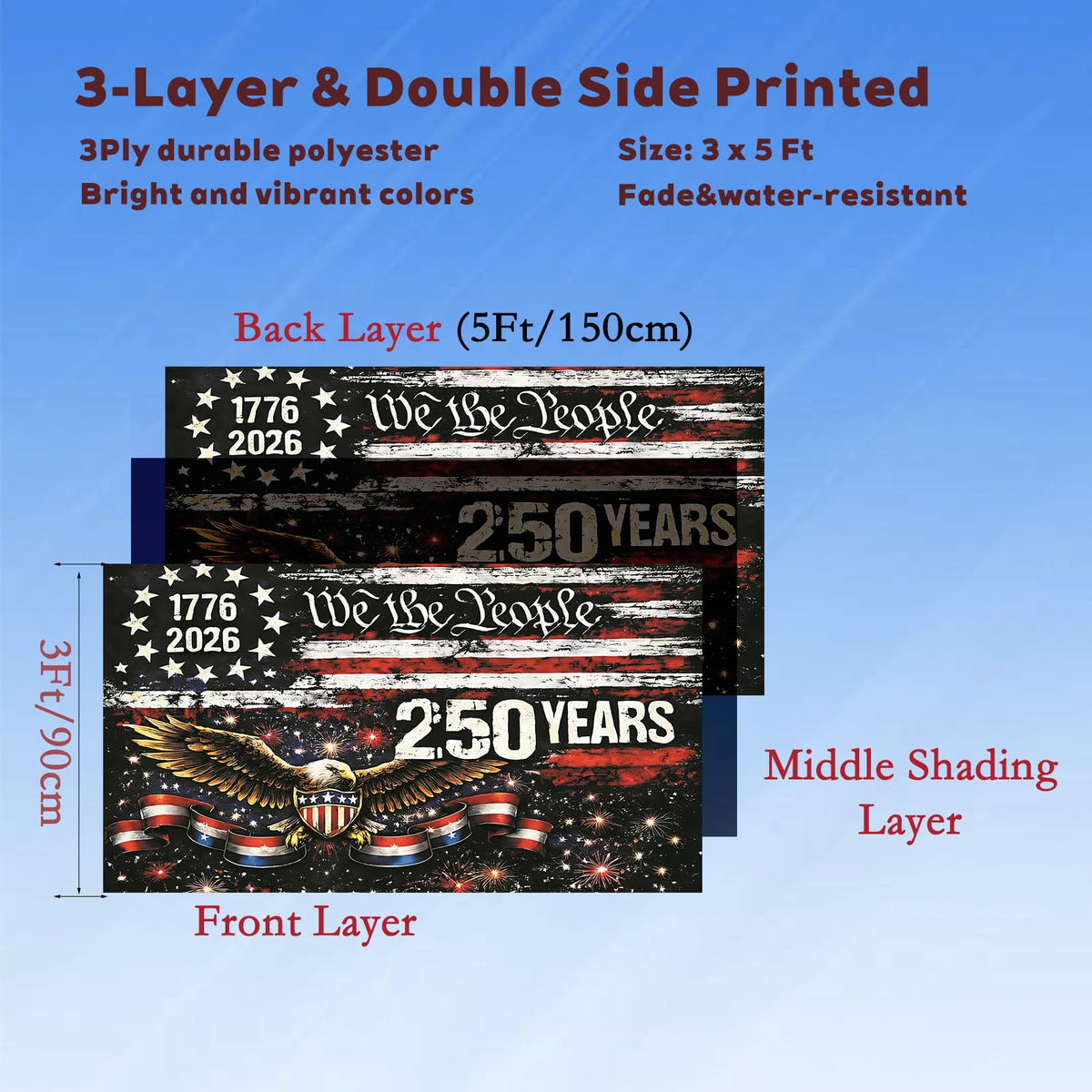 Emciba 3-layer fabric garden flag, durable and non-see-through.