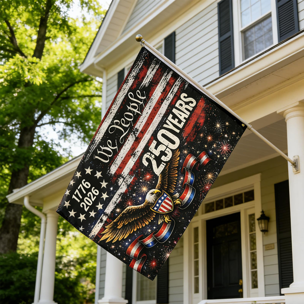 Emciba USA flag double-sided design, clearly visible from both directions.
