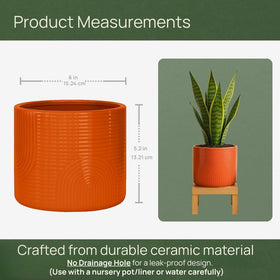 Close-up of ÈMJÉ LUXE ceramic pot highlighting ribbed texture for modern plant styling.