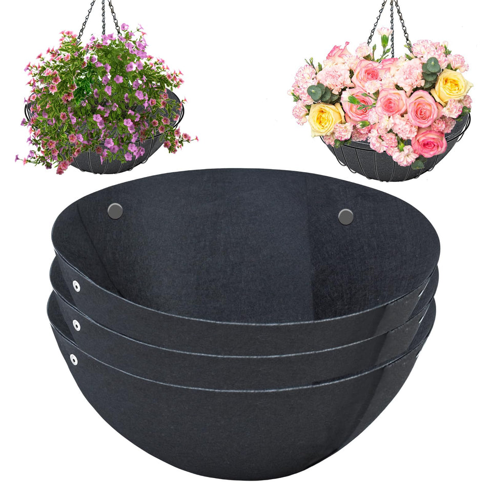 Emsiok 16-inch round liner for quick setup in hanging baskets.