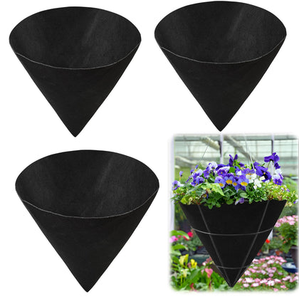 Emsiok cone liner for hanging baskets improves airflow and moisture control