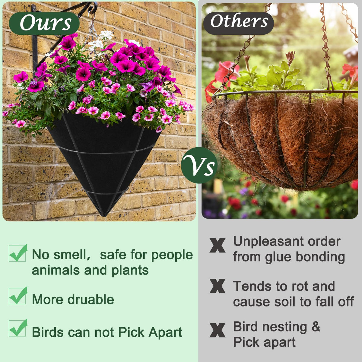 Emsiok breathable felt liner helps soil stay moist longer