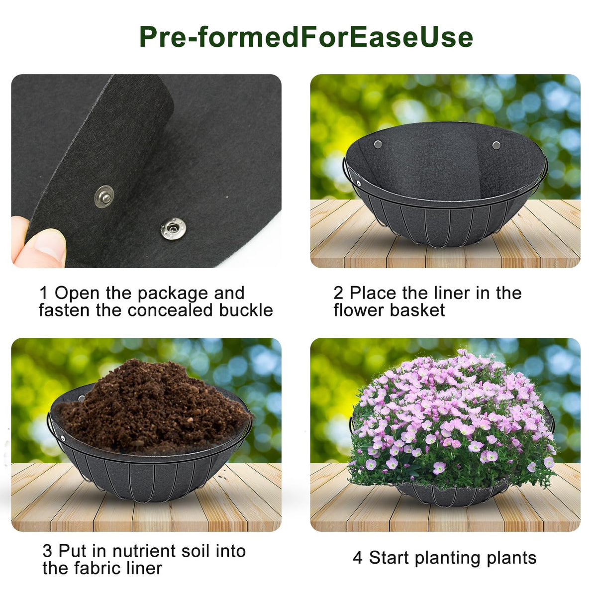 Emsiok felt liner in use showing moisture retention for plant health.