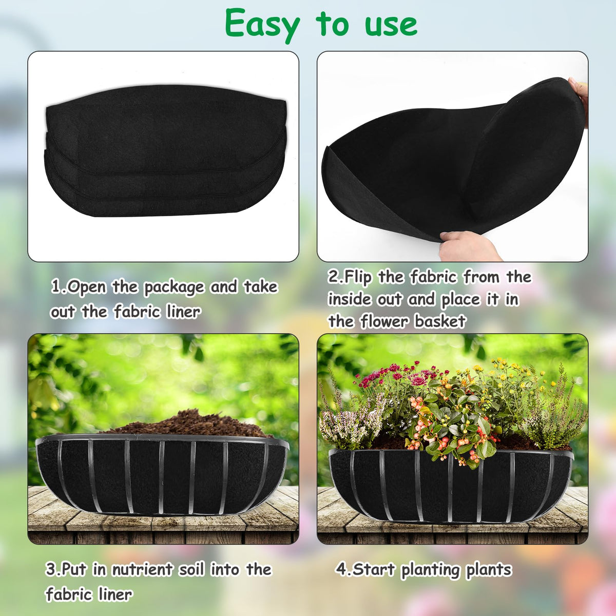 Emsiok felt liner provides moisture retention while preventing birds from nesting.